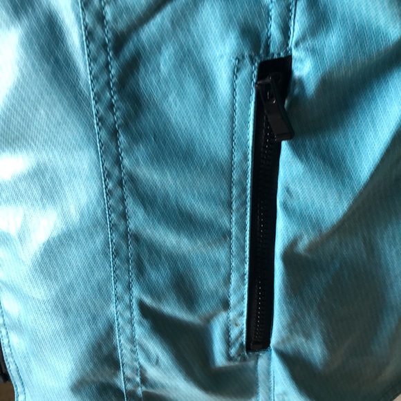 SZ L 100% COTTON JACKET (FAUX LEATHER LOOK) ZIP POCKETS TURQUOISE LIGHTWEIGHT - Picture 3 of 8